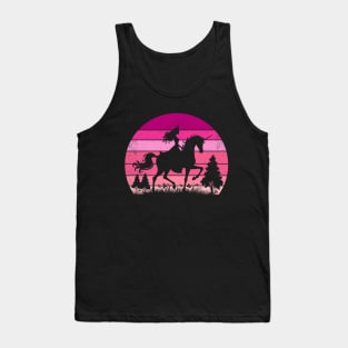 Princess Riding Unicorn Pink Vintage Sunset Magical Tank Top